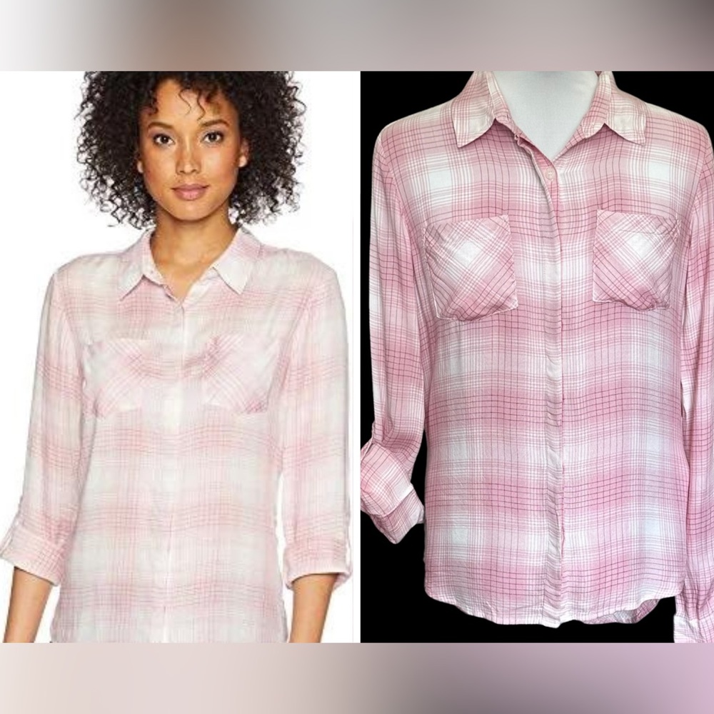 NWOT Pendleton Women's Plaid Roll Sleeve Soft Shirt Sz S Zephyr Ombre Pink Rayon